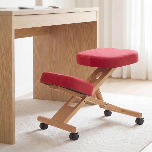 Kniestuhl HWC-Q46, Sitz-/Kniehocker höhenverstellbar Rollen Stoff/Textil (200g/m²) Holz ~ rot
