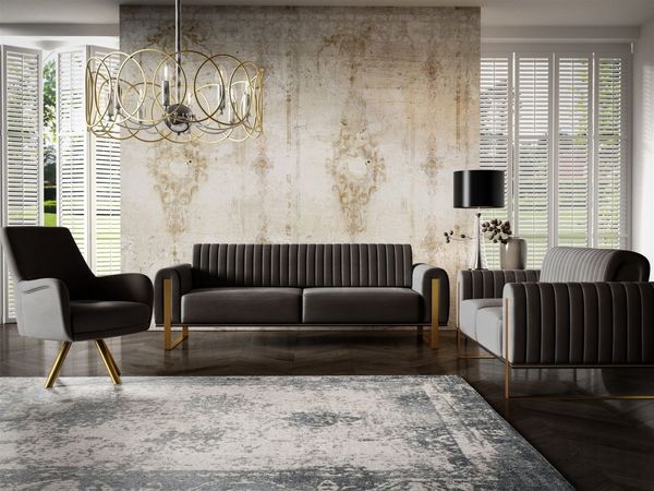 Sofaset Designersofas VALERIE 3-2-1 in Stoff Stoff Elisa Velvet Schwarz