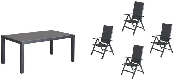 Primaster Garten-Essgruppe Fano 4 Personen mit ausziehbarem Tisch und klappbaren Stühlen