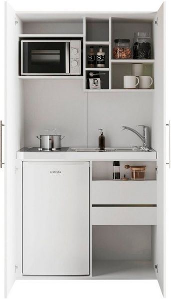 RESPEKTA Pantryküche Peter, Kochfeld von SCHOTT CERAN®, wahlw. mit Mikrowelle, Korpus Weiß, Breite 104 cm, in exclusiver Konfiguration für OTTO