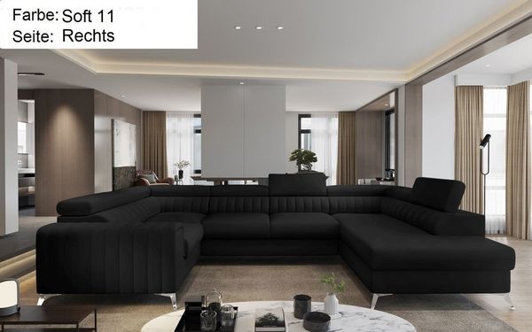 Lukas Möbel Wohnlandschaft Wohnlandschaft Linus mit Schlaffunktion Bettkasten XXL-Sofa in U-Form, mit verstellbaren Kopfstützen