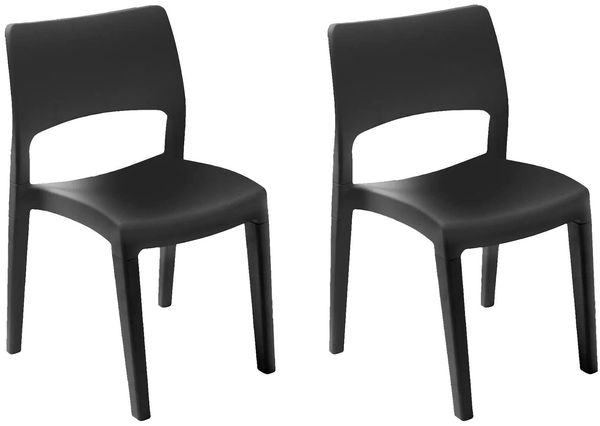 Dmora - 2er-Set Gartenstühle Tropea, Gartensitz, Für drinnen und draußen, Stapelbar, Made in Italy, 50x51 h82 cm, Anthrazit