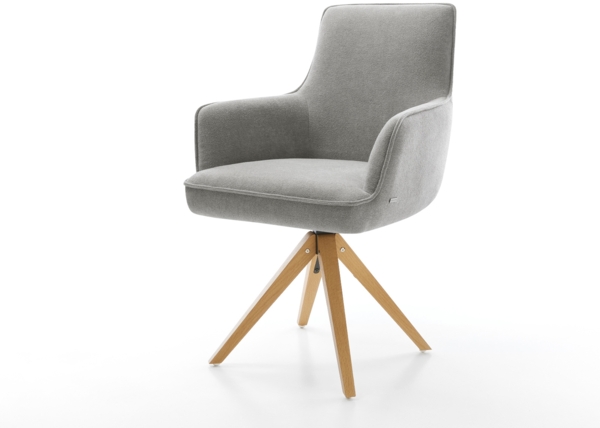 Drehstuhl Heira-Flex mit Armlehnen Strukturstoff Soft Grau Holzgestell kantig Natur 180° drehbar Taschenfederkern