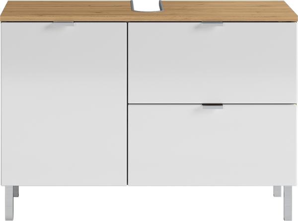 Germania WB-Unterschrank 8530-552 GW-MAURESA in grandson-Eiche-Nachbildung/weiß, Fronten in Hochglanz, ein Schubkasten, Oberboden mit Aussparung für Siphon, 80 x 56 x 34 cm (BxHxT)
