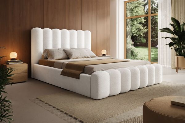 Polsterbett Bett MACON 160x200cm Komplettset in Stoff Ascot Weiß / Speed