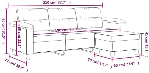 vidaXL 3-Sitzer-Sofa mit Hocker Creme 180 cm Mikrofasergewebe 3201235 Bild 7