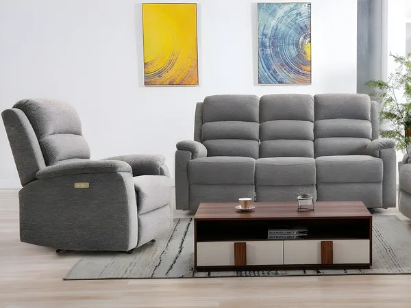 Vente-unique - NEVERS Sofa and armchair set Stoff Grau - B 95 cm x H 103 cm x L 187 cm86 cm