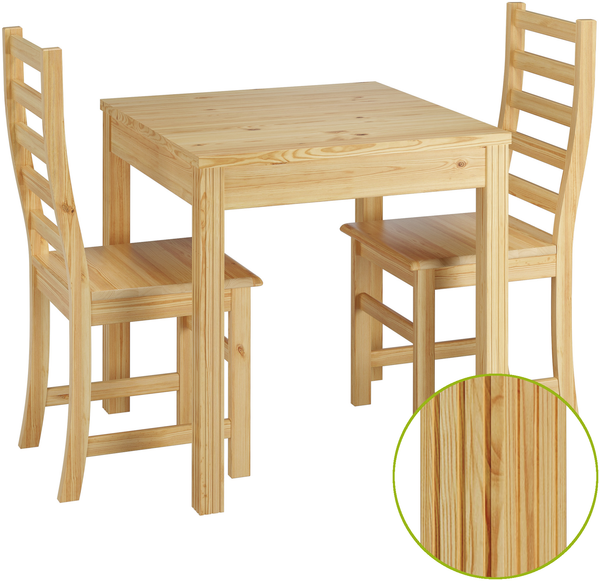 Schöne Essgruppe mit Tisch und 2 Stühle Kiefer natur Massivholz 90.70-50 C -Set 21