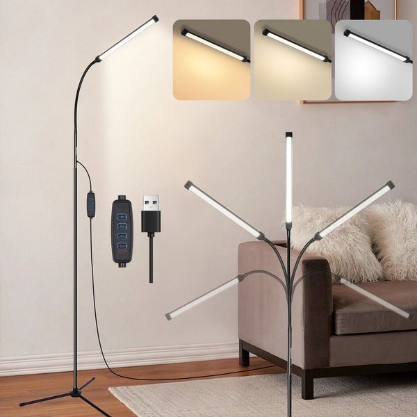 MUPOO LED Stehlampe Stehleuchte LED Stehlampe dimmbar, mit flexiblem Schwanenhals & 3 Farben, 3000K/4000K/6000K