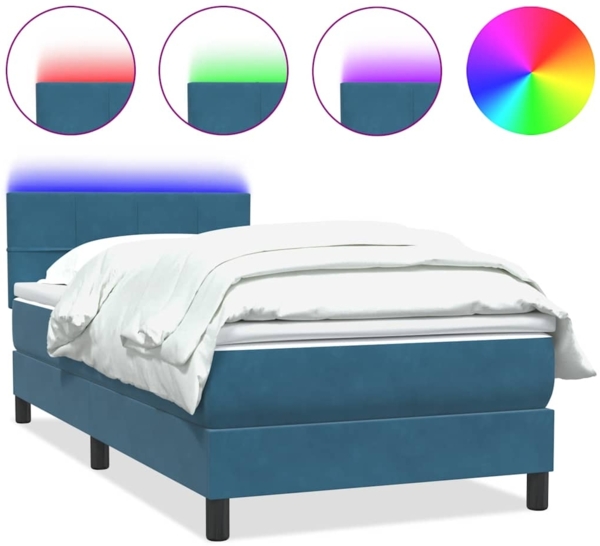 vidaXL Boxspringbett mit Matratze & LED Dunkelblau 80x220 cm Samt 3316909