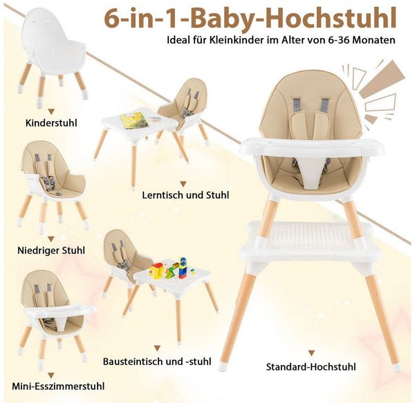COSTWAY Hochstuhl (1 St), Kombihochstuhl, Babystuhl, mit Doppeltablett