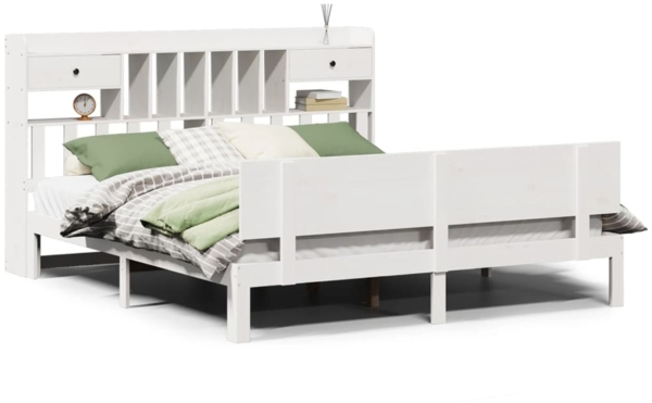 vidaXL Massivholzbett mit Regal ohne Matratze Weiß 180x200 cm Kiefer 3322699