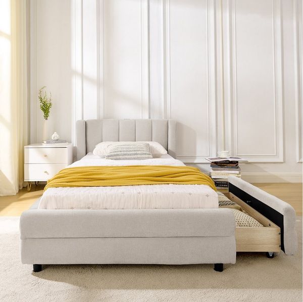 STILVORA Polsterbett 90x200 Jugendbett mit seitlichen Schubladen Kinderbett mit Matratze (Packung, 1-tlg, mit seitlichen Aufbewahrungsfächern, ergonomischem Design), für Schlafzimmer, Gästezimmer, Wohnungen (ohne Matratze)