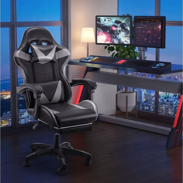 oyajia Gaming-Stuhl Ergonomischer Gaming Sessel mit Fußstütze und Kopfstütze Atmungsaktiv, mit abnehmbarem Kopfkissen, maximale Belastbarkeit 150 kg