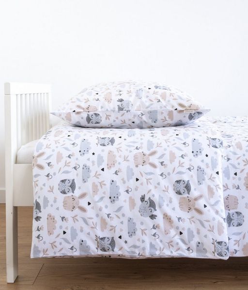 Loolay Bettwäsche HASE Eule Beige Weiss Babybettwäsche Kinderbettwäsche Jugendbettwäsche, Alle gängigen Bettgrößen für Kinder, Jugend und Erwachsene!