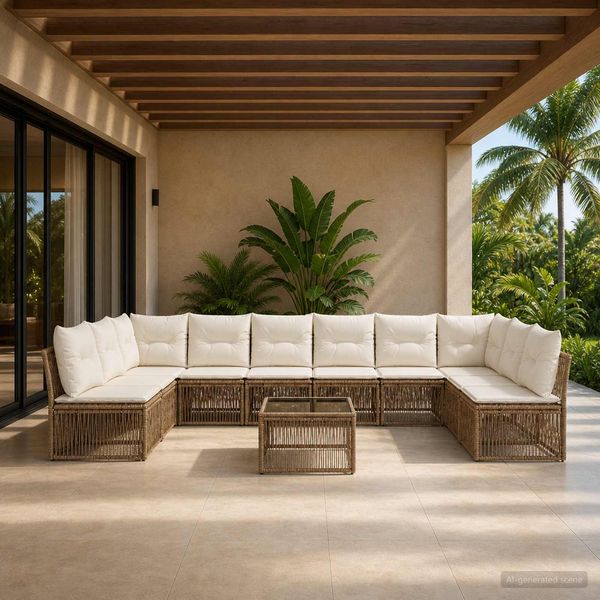 vidaXL Gartensofa-set 11 pcs Beige Poly-Rattan 3434331