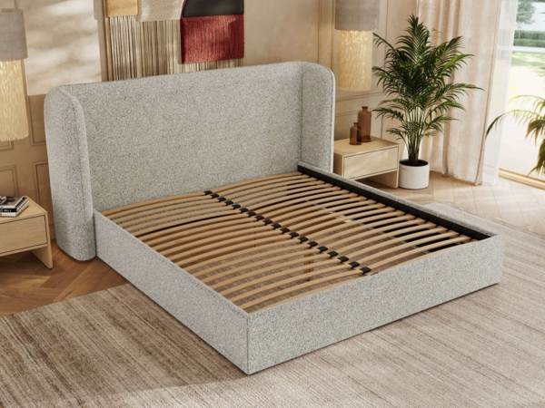 Polsterbett Bett mit Holzlattenrost Schlafzimmer Bett Doppelbett gepolstertes Kopfteil Pocket Matratze - EMORA CLASSIC - 180x200 cm - Hellgrau Strukture - VIRE LUX Bild 3