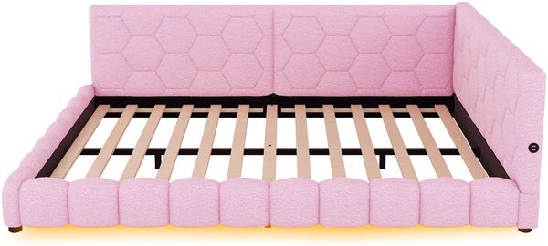 Polsterbett 140×200 cm aus Vliesimitat-Stoff mit LED-Beleuchtung und USB-Typ-C-Anschluss, rosa Bild 8