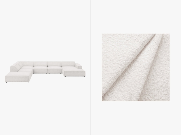 Micadoni Panorama-Ecksofa Jodie 7-Sitzer Links Boucle Baloo Weiß