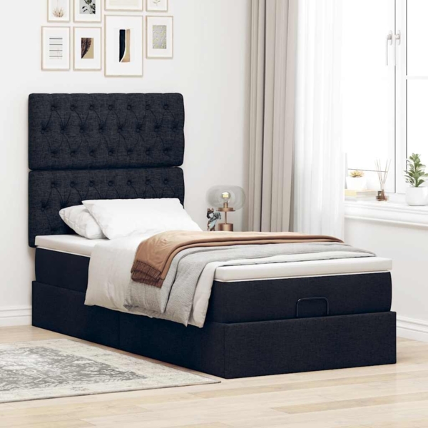 vidaXL Ottoman-Bett mit Matratze Schwarz 90x190 cm Stoff 3313204 Bild 2
