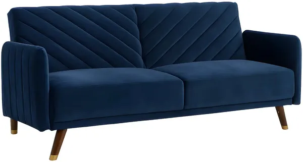 Vente-unique - Schlafsofa Klappsofa 3-Sitzer - Samt - Blau - JORIS