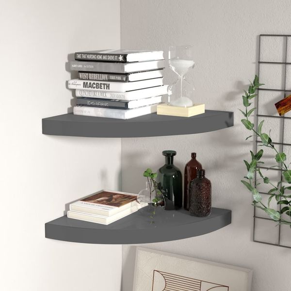 vidaXL Eck-Schweberegale 2 Stk. Hochglanz-Grau 35x35x3,8 cm MDF 323914