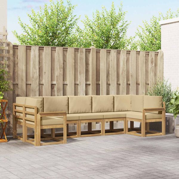vidaXL Outdoor-Sofagarnitur mit Kissen 7 pcs Weiß und Beige 3388147