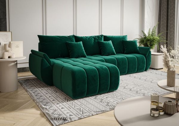 Ecksofa Schlafsofa LOUISE Stoff Monolith Grün Ottomane Links