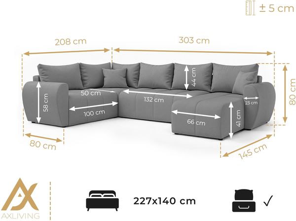 AX LIVING Malatya U XL Wohnlandschaft U Form XXL Ecksofa Beige 303cm L Bild 7