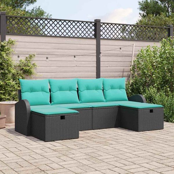 vidaXL Gartensofa-set mit Kissen 6 pcs Schwarz Poly-Rattan 3360457