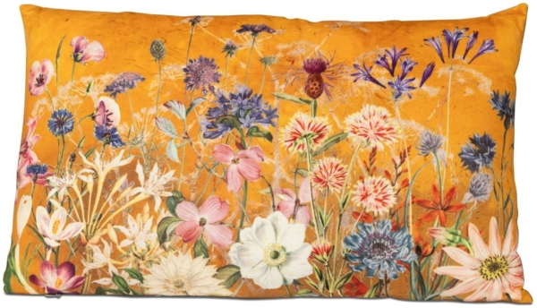 Formano Samt-Kissen Blumenwiese 30x50 cm Dekokissen Sofakissen Zierkissen Floral Blumenmotiv Bedruckt Gefüllt Reißverschluss Handwäsche Wohnzimmer Schlafzimmer Dekoration Geschenk