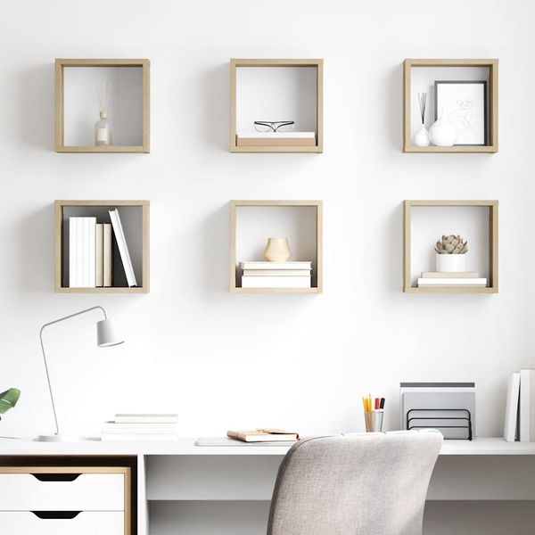 Würfelregal 6er Set, Bücherregal Sonoma-Eiche 26x15x26 cm