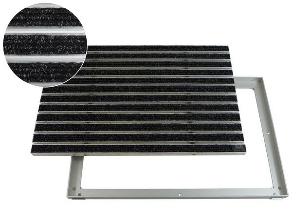 Emco Fußmatte Eingangsmatte DIPLOMAT + Rahmen Aluminium, Rips Anthrazit, rechteckig, Höhe: 25 mm, Größe: 600x400 mm, für Innen- und überdachten Außenbereich
