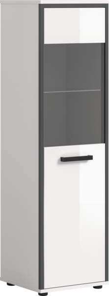 Badschrank (B/H/T: 40x139x34 cm) in weiß/weiß hochglanz/Rahmen anthrazit/Frontglas grau getönt