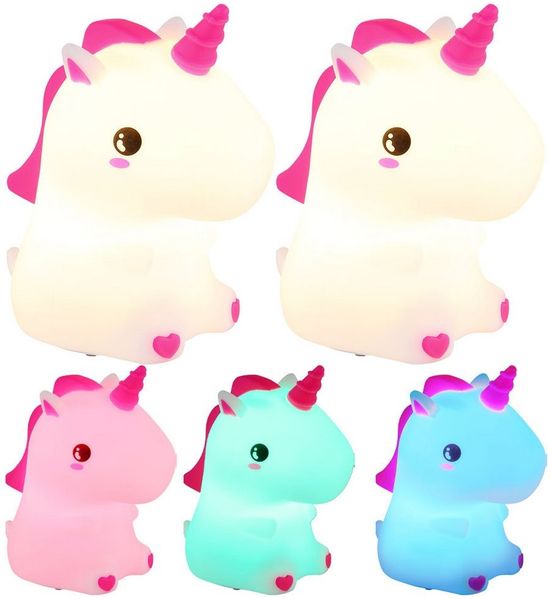 GLOBO LIGHTING LED Tischleuchte, LED-Leuchtmittel fest verbaut, Warmweiß, Farbwechsel, Kinderlampe Tischlampe Nachtlicht Einhorn Touchdimmer Akku LED 2x
