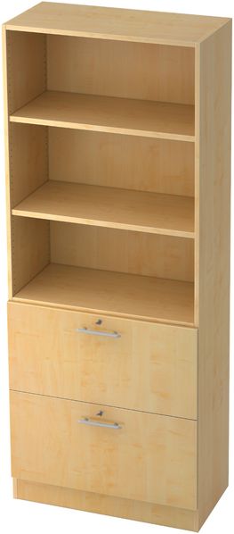 bümö office Aktenschrank mit Hängeregister-Schubladen abschließbar, Büroschrank Holz, 80cm breit in Ahorn - Hängeregistratur für Hängeordner, Büro Schrank mit Relinggriffen, 7300-3-3-RE