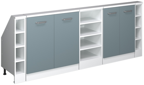Küchenschrank für Dachschrägen R-Line Blau-Grau 215 cm 5er Set Vicco