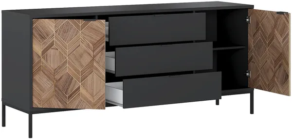 Vente-unique - MIALINE Sideboard Holz, Platte SchwarzBraun - B 49 cm x H 83 cm x L 185 cm Bild 4