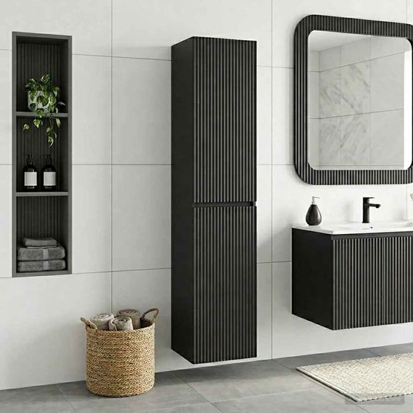 vidaXL Wandmontierter Badezimmerschrank Schwarz 33 x 34,5 x 160 cm 890513