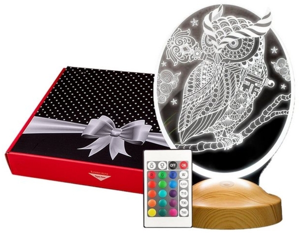 Geschenkelampe LED Nachttischlampe Eule Tier 3D Nachtlicht mit Gravierung Geschenk für Tierliebhaber, Leuchte 7 Farben fest integriert, Eule Fans, Geschenk für Tierfreunde Bild 4