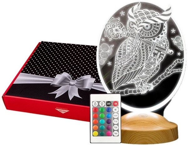 Geschenkelampe LED Nachttischlampe Eule Tier 3D Nachtlicht mit Gravierung Geschenk für Tierliebhaber, Leuchte 7 Farben fest integriert, Eule Fans, Geschenk für Tierfreunde Bild 5