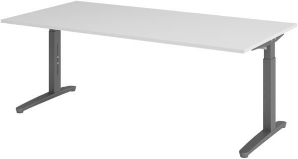 bümö manuell höhenverstellbarer Schreibtisch 200x100 in grau, Gestell in graphit - PC Tisch höhenverstellbar & groß, höhenverstellbarer Tisch Büro, großer Computertisch verstellbar, X2E-5-GG