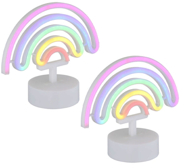 2x LED Tischleuchte, Regenbogen, weiß, Neonleuchte, H 19,5 cm