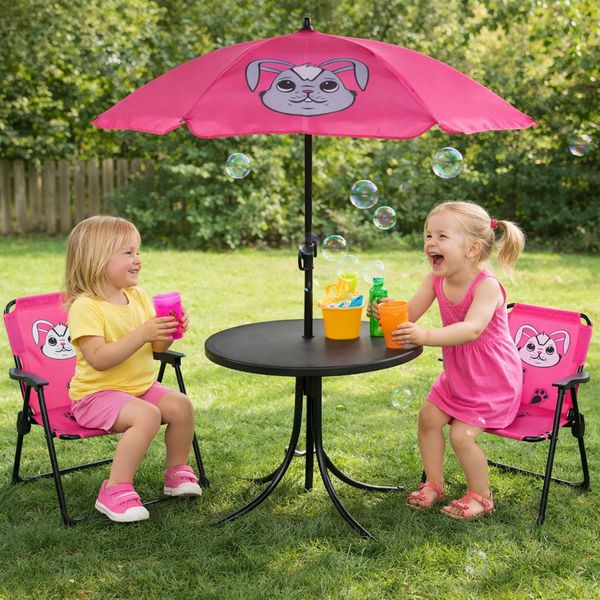 4tlg Kinder Campingmöbel Set Hase Campingstuhl Tisch Sonnenschirm