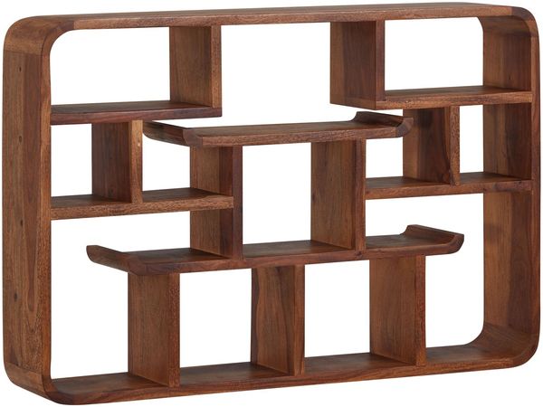 Wandregal 80 x 55 x 15 cm Sheesham Massivholz Hängeregal Modern Schwebend | Großes Design Schweberegal | Regal Hängend Wohnzimmer | Bücherregal Wand