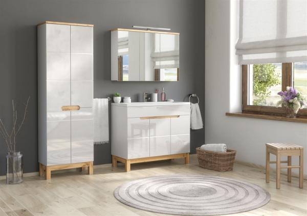 Badmöbel Set 3-tlg Badezimmerset DEVI Weiss HGL inkl. Waschtisch 100 cm