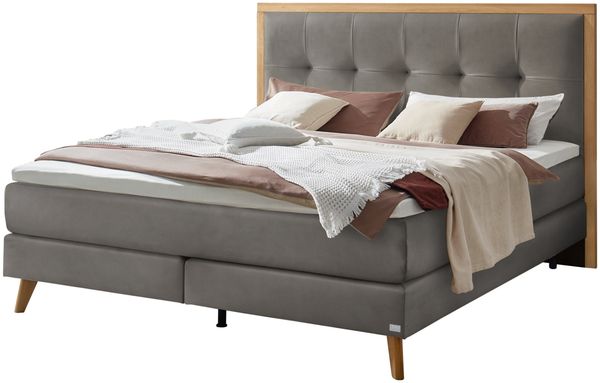 Marisol Boxspringbett grau Eiche MassivholzPolyester 206cm x 168cm x 125cm