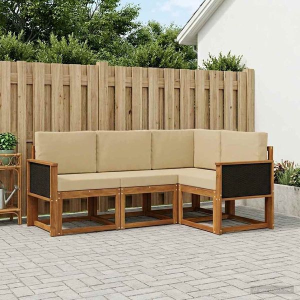 vidaXL Outdoor-Sofagarnitur mit Kissen 4 pcs Natur und Beige Polyester 3385164