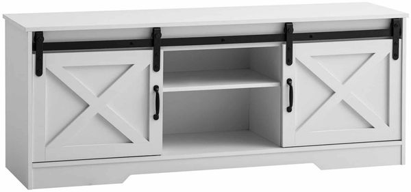 Lowboard Weiß 150x59,5x39,5cm TV-Kommode Landhaus-Stil mit Schiebetüren Wohnzimmer