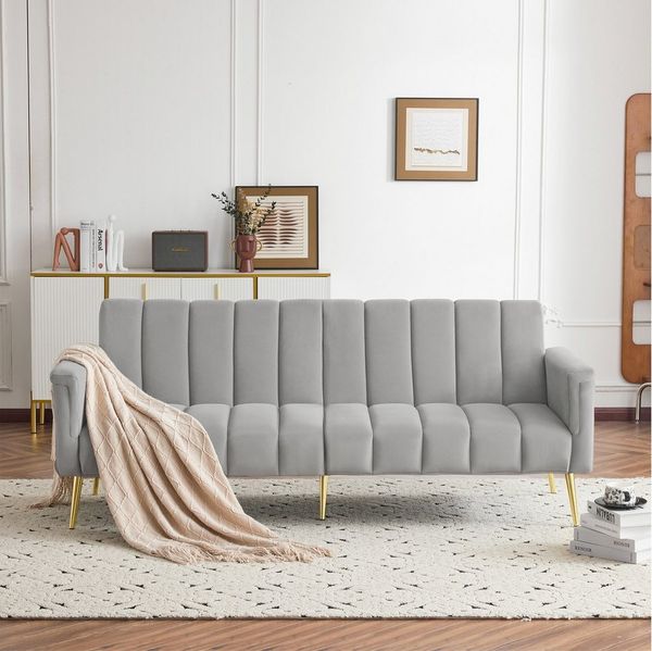 MODFU Schlafsofa Funktionsbett,Samtstoff,klappbares Schlafsofa, Vielseitiges Samt Schlafsofa mit verstellbarer Rückenlehne und Armlehnen, für 2 Personen, multifunktional mit Schlaf-Funktion, mit Relaxfunktion